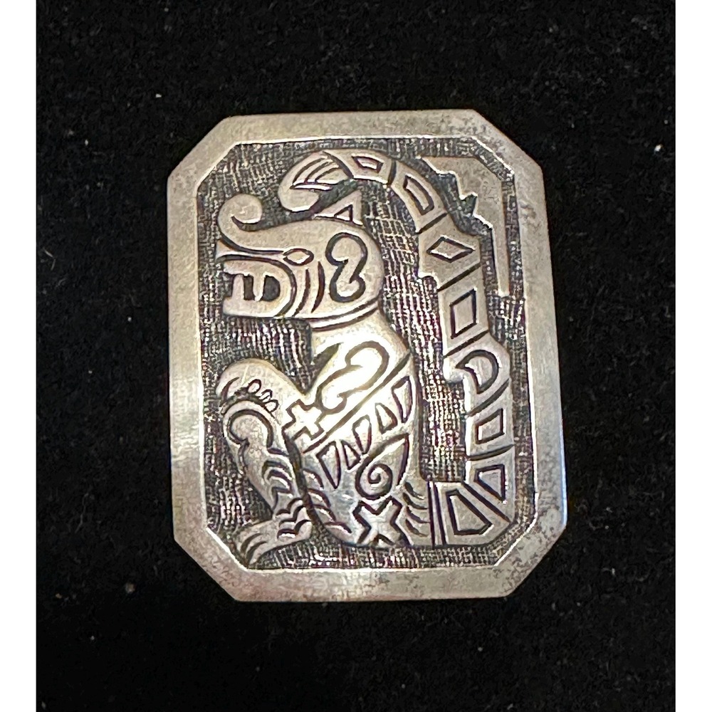 Vintage Sterling Silver Peru Brooch Mayan Wolf Warrior